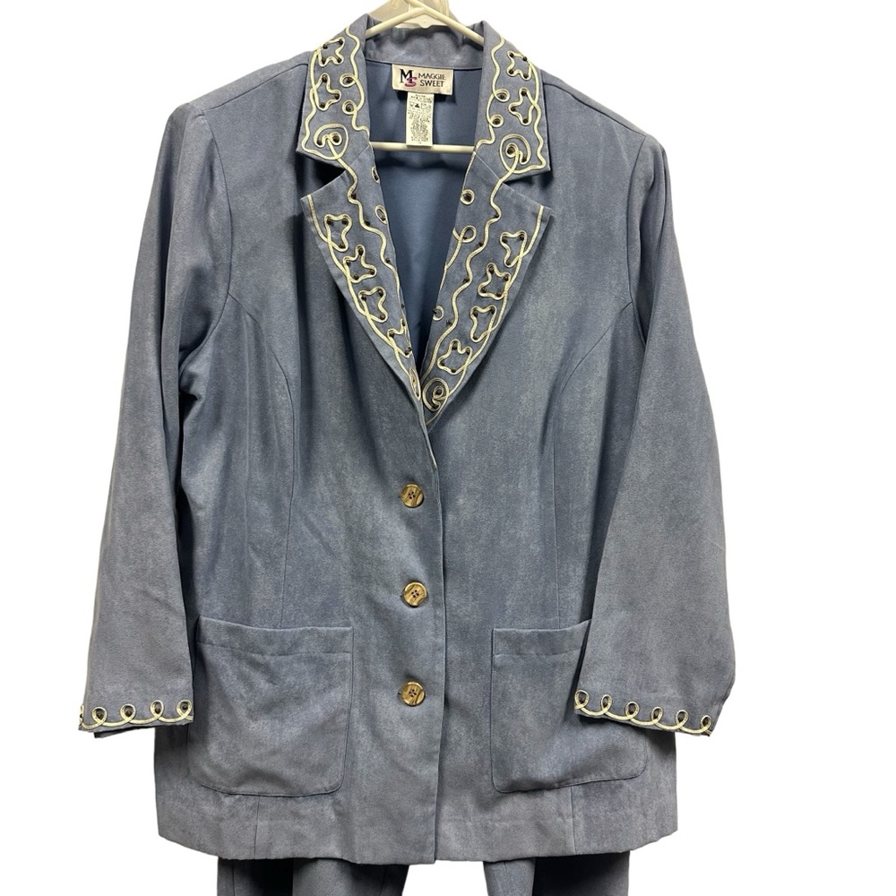 3 Piece Set Maggie Sweet Blue Sueded Pantsuit Pant Top and Blazer Womens 1X - Picture 7 of 16